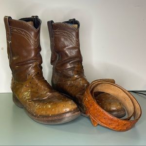 Mens Genuine Ostrich Leather Boots w/ Belt